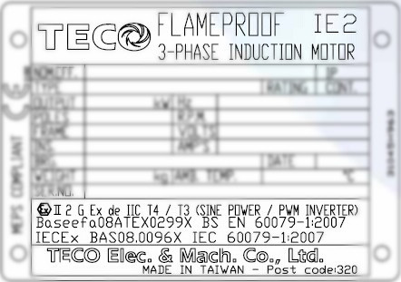 防爆電機銘牌-TECO東元電機